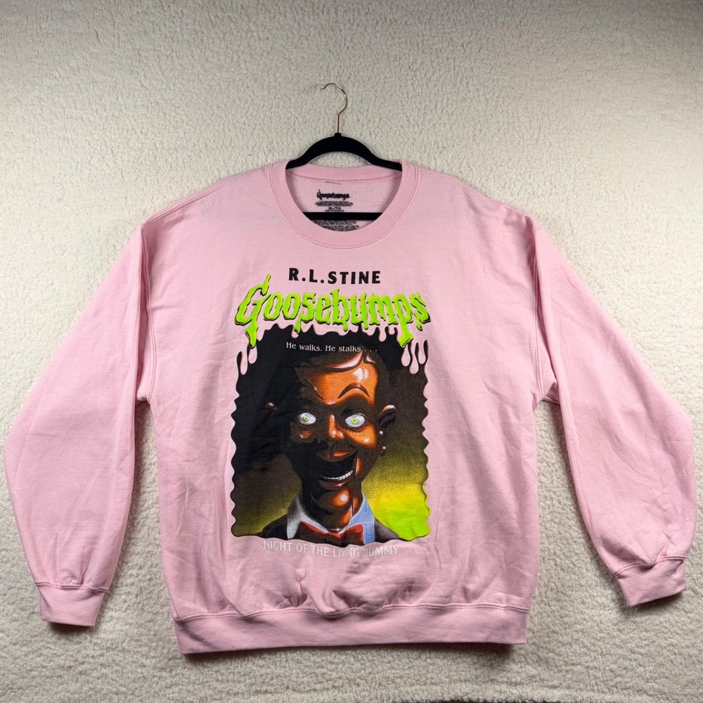Goosebumps R.L. Stine Slappy Night of the Living Dummy Pink Sweatshirt Womens XL